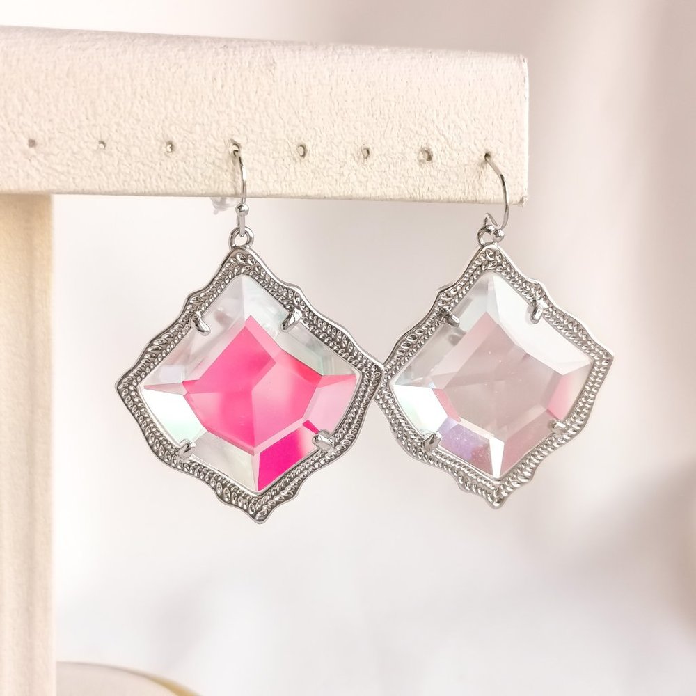 Kendra Scott Kirsten Silver Dichroic Glass Drop Earring NEW AUTHENTIC